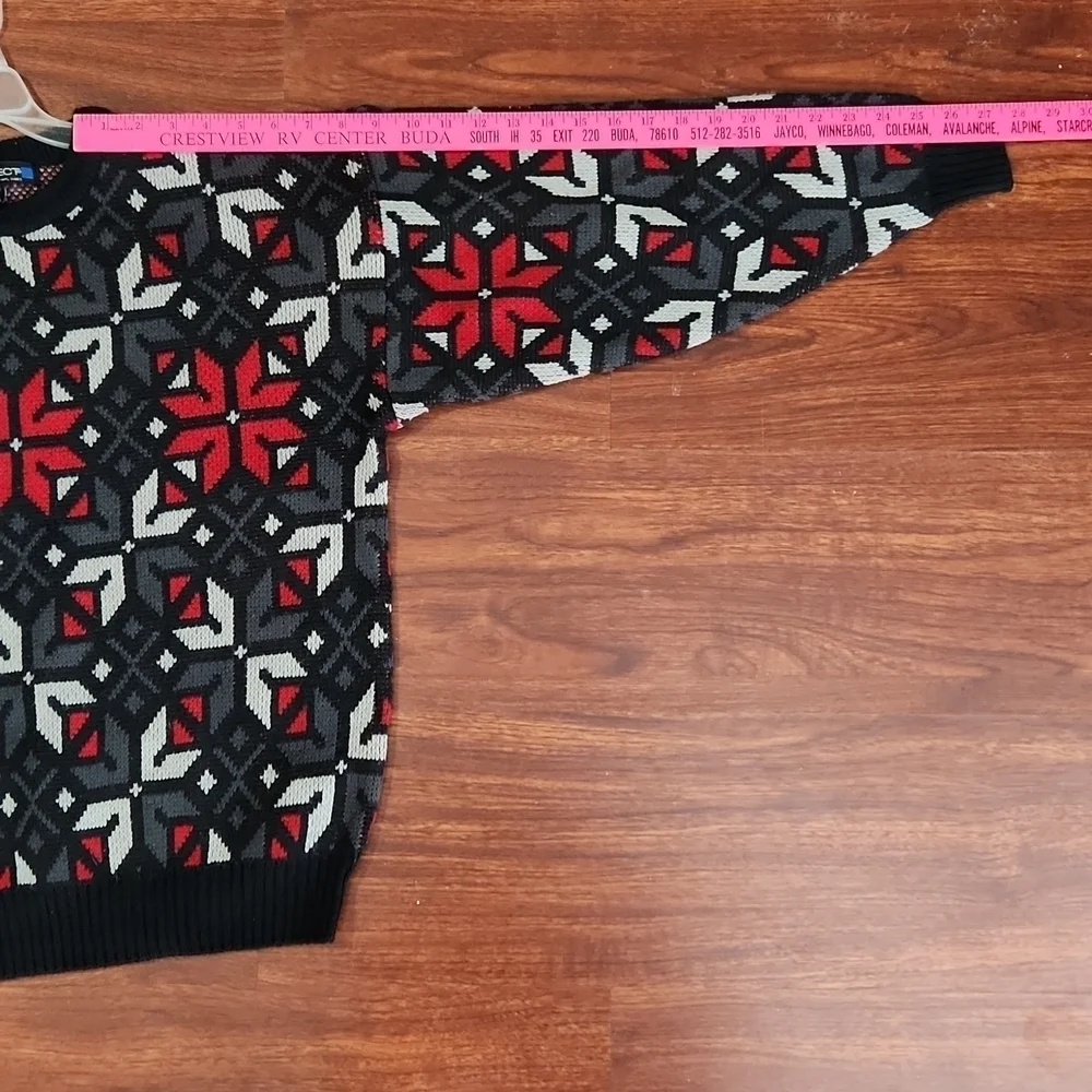 Ugly Christmas Sweater Poinsetta Medium Black Red White